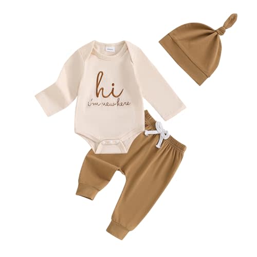 Newborn Baby Boy Clothes Hi I'm New Here Coming Home Outfit Letter Print Romper Pant Fall Winter Baby Boy's Clothing