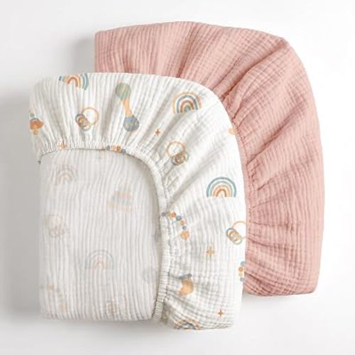 Organic Muslin Fitted Crib Sheet for Baby – Soft & Breathable – 2 Pack