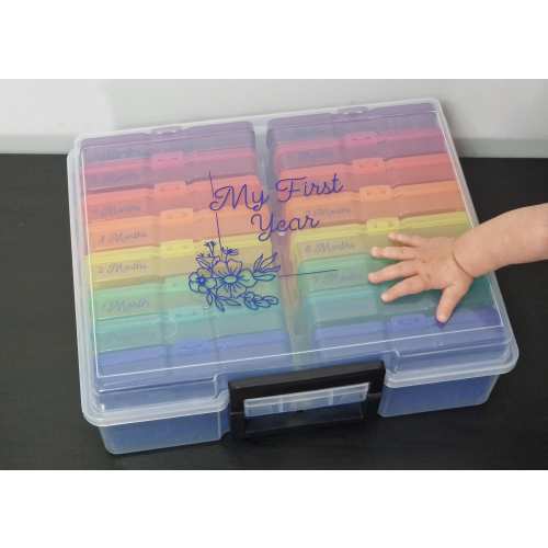 Personalised Baby Photo Box Labels | Vinyl Stickers for Photo Storage | 33 Individual Labels | Keepsake | Baby Shower Gift | My First Year