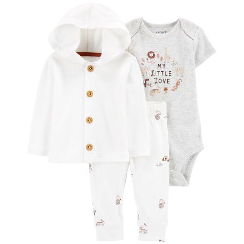 Baby 3-Piece Little Love Cardigan Set - 12M - White/Grey