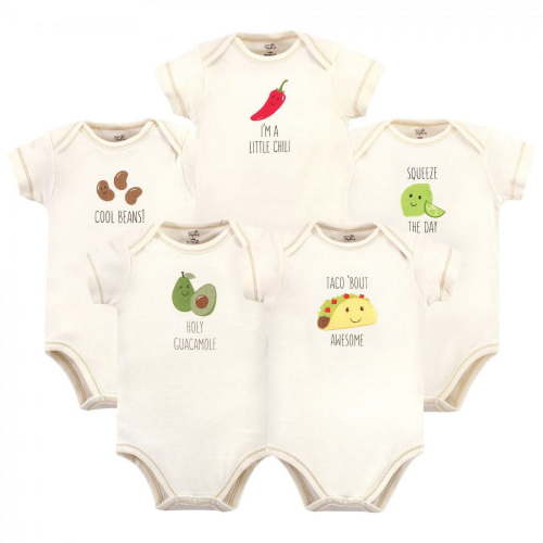 Touched by Nature Organic Cotton Bodysuits 5pk, Taco, 9-12 Months