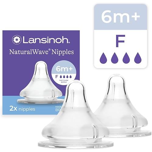 Lansinoh NaturalWave Baby Bottle Nipples, Fast Flow (F), 2 Count