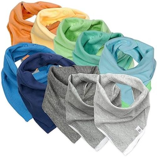 HonestBaby Organic Cotton Bandana Drool Bib Multi-Packs, 10-Pack Rainbow Boy, One Size