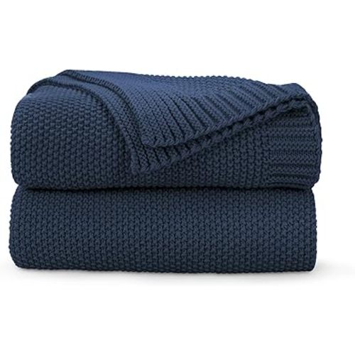 CozeCube Navy Blue Seed Stitch Throw Blanket 60"x80", Farmhouse Decor