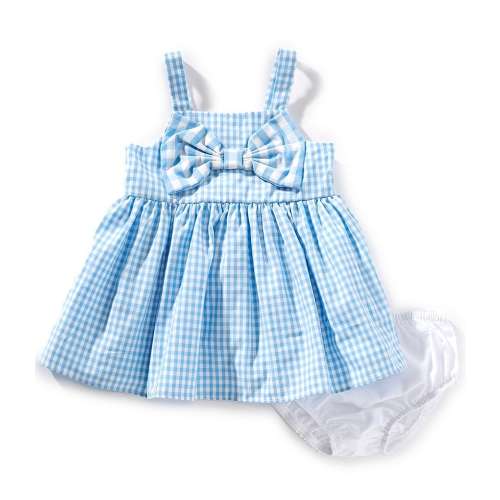 Rare Editions Baby Girls Sleeveless Gingham-Printed Bow-Accented Fit-And-Flare Dress