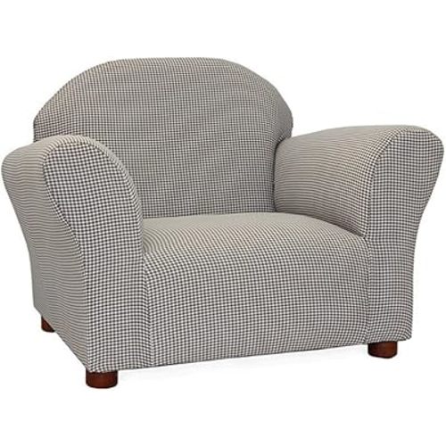 Keet Roundy Gingham Chair for Kids Upholstered Toddler Armchair for Ages 2–5, Sturdy Wooden Frame, Soft Durable Cotton Fabric, Lightweight, Fully Assembled, Ideal for Playrooms, Nurseries & Bedrooms.