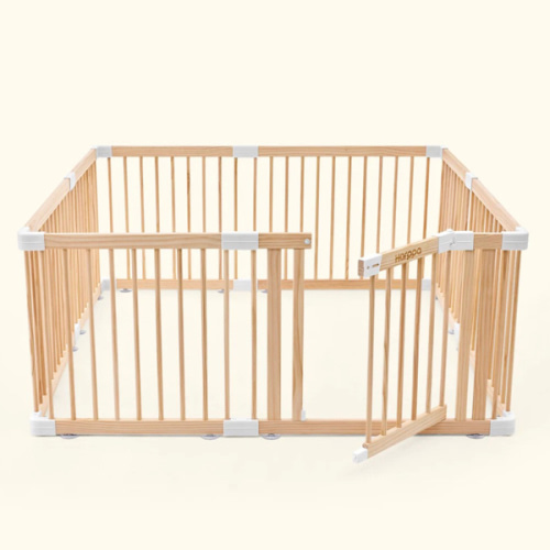 HARPPA Wooden Baby Gate Playpen | Non-Toxic Foldable DIY Adjustable Play Yard for Infants & Toddlers – Natural Finish Baby Fence for Small & Large Spaces