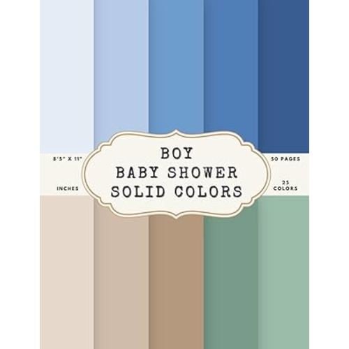 Boy Baby Shower Solid Colors Scrapbook Paper – 50 Pages, 25 Double-Sided Colors – 8.5 x 11 in Pad: Blue, Cream, Taupe, Mint, Sage, Navy, Gold, and Soft Neutral Pastels for Journals, Cards, Collage DIY