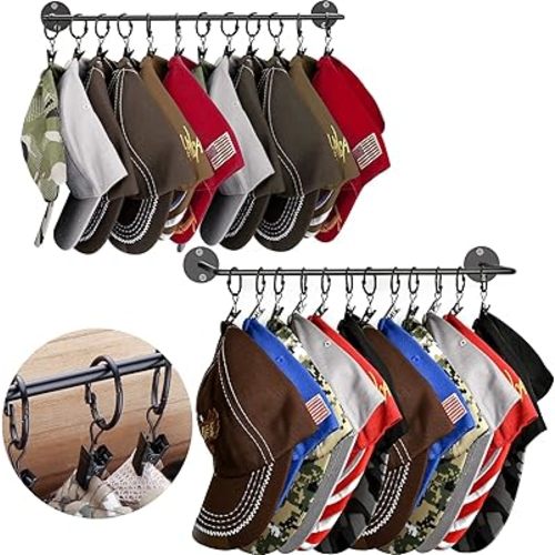 Hat Rack for Baseball Cap Organizer with 24 Hooks, Modern Metal Hats Storage Wall Mounted Caps Hanger for Closet Door Bedroom Entryroom Laundry, 2 Pack