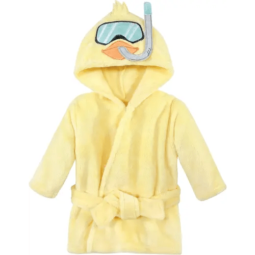Hudson Baby Unisex Baby Plush Animal Face Bathrobe, Scuba Duck, 0-9 Months