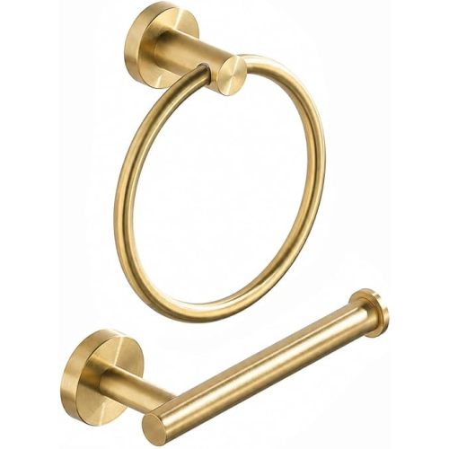 Toilet Paper Holder Towel Ring Brushed Gold Bathroom Hardware Hand Towel Holder Bathroom Accessories Set Wall Mount Stainless Steel 2 Pieces