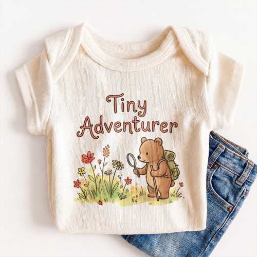 Tiny Adventurer Baby Onesies® - Cute Nature Hiking Bear Bodysuit