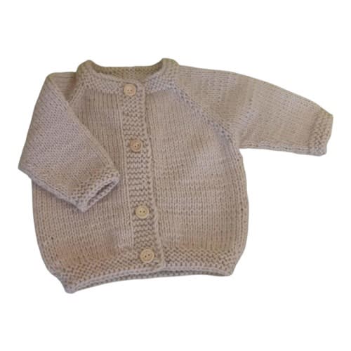 Merino Wool Baby Cardigan – Hand Knit Baby Sweater with Wooden Buttons
