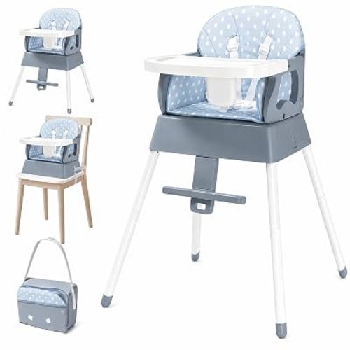 4 in 1 Portable Baby Highchair Convertible High Chair for 6-36 Months Babies and Toddlers, Foldable Carry Small Box, High Chair, Infant Booster Seat, Dining Chair, Easy to Carry and Store (Haze Blue)