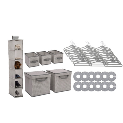 Delta Children Nursery Storage 48 Piece Set - Easy Storage/Organization Solution - Keeps Bedroom, Nursery & Closet Clean, Cool Grey