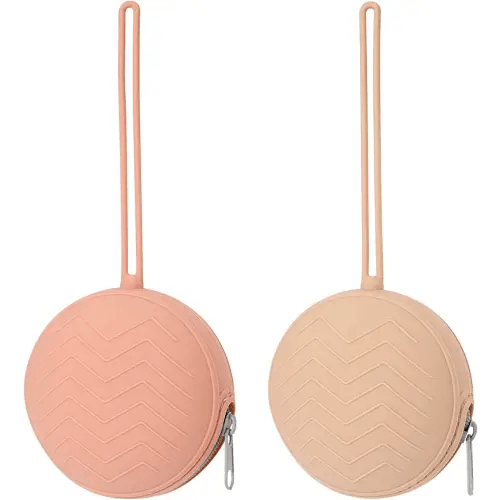 2 Pack Silicone Pacifier Holder Case, BPA Free Newborn Baby Pacifiers Silicone Pouch for Boys & Girls, Portable Silicone Pacifier Container Case (Muted, Apricot)