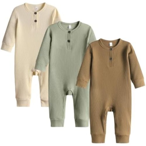 Bafeicao Baby Boy Girl 2/3 Pack Solid Romper Ribbed Short/Long Sleeve