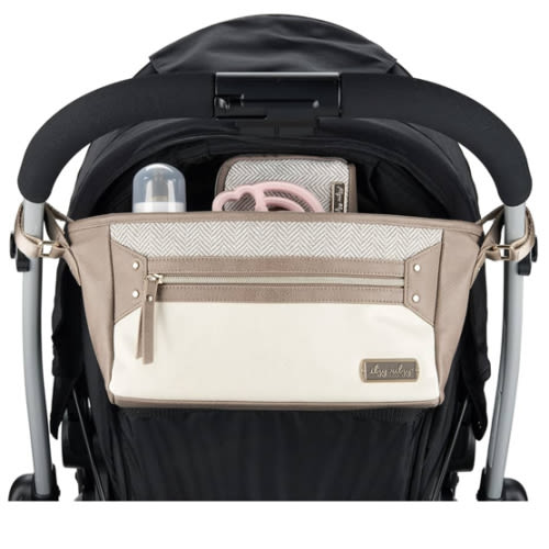 Itzy Ritzy Adjustable Stroller Caddy and Organizer Bag Featuring Front Zippered Pocket, 2 Built-In Interior Pockets & Adjustable Straps to Fit Nearly Any Stroller (Vanilla Latte)