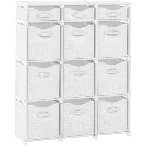 Cube Storage Organizer with Storage Bins Included - The Perfect Closet Organizers and Storage Solution. Includes 12 Storage Cubes, Great For Toy Storage, Closet Storage, Clothes Storage (White-Grey)