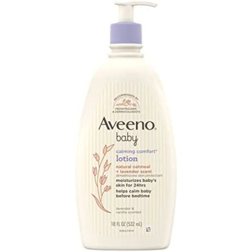 Aveeno Baby Calming Comfort Moisturizing Lotion with Relaxing Lavender & Vanilla Scents, Non-Greasy Body Lotion with Natural Oatmeal & Dimethicone, Paraben- & Phthalate-Free, 18 fl. Oz