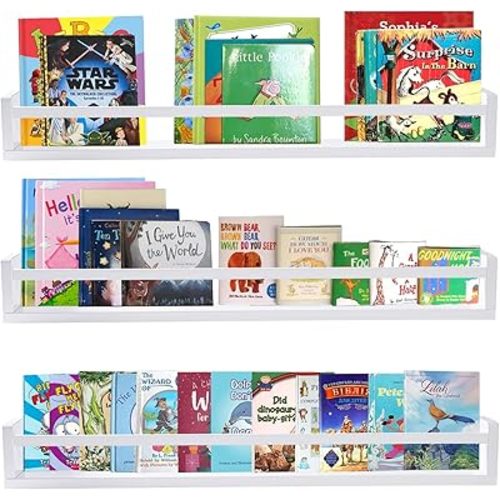 AZSKY Classic Nursery Book Shelves White Wall Book Shelves Kids Bookshelf for Bedroom Bathroom Décor Wall Ledge Shelves 36 in Hanging Shelves a Set of 3