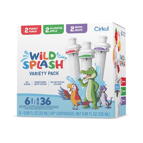 Cirkul Wild Splash Stevia Flavor Water Variety Pack, Makes 36 Drinks, No Sugar, Zero Calorie Drink Mix, (2 Parrot Punch, 2 Alligator Apple, 2 Gecko Grape)