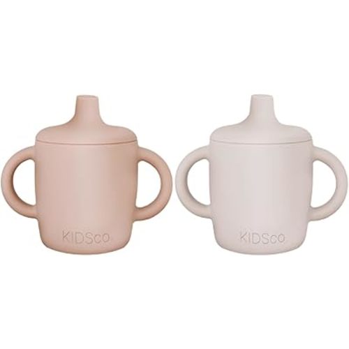 Silicone Sippy Cups for Babies & Toddlers 6+ Months – 5oz Spill Proof Training Cup with Soft Spout & Easy Grip Handles – BPA Free, Unbreakable, Non-Toxic Transition Cup (2 pack Pink and Sandy Shore)