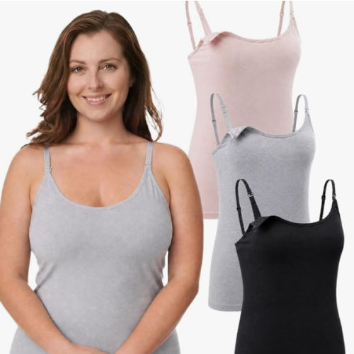 Under Control 3-Pack 76% Premium Modal Nursing Cami Tank Tops with Built-in Bra, Breastfeeding Maternity Camisole Tops