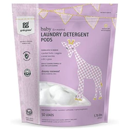 Grab Green Baby Laundry Detergent Pods, 50 Count, Dreamy Rosewood, Plant and Mineral Based, Formulated to Tackle Growing Baby