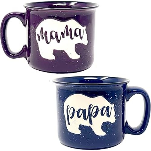 Mama Bear & Papa Bear 15 oz Coffee Mug Set - Cute Coffee Cup Gift Set for Men and Women - Unique Fun Gifts for Couples, Parents, Grandparents for Birthdays, Mother's Day, Father's Day, Christmas