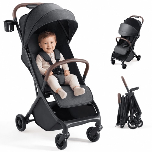 HARPPA Lightweight Baby Stroller for Toddlers, One-Hand Fold & Self-Standing, 15.4 lbs, Black