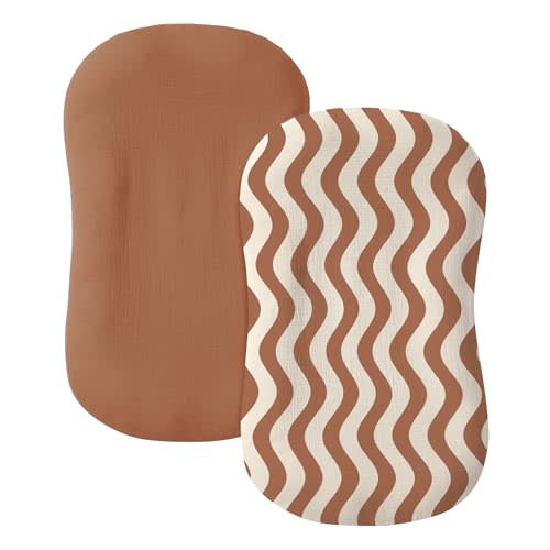 guruixu Muslin Baby Lounger Cover 2 Pack, 100% Cotton Infant Replacement Cover, Soft & Breathable Replacement Slipcover, Compatible with Snuggle Me Lounger (Terracotta,Terracotta Wave)