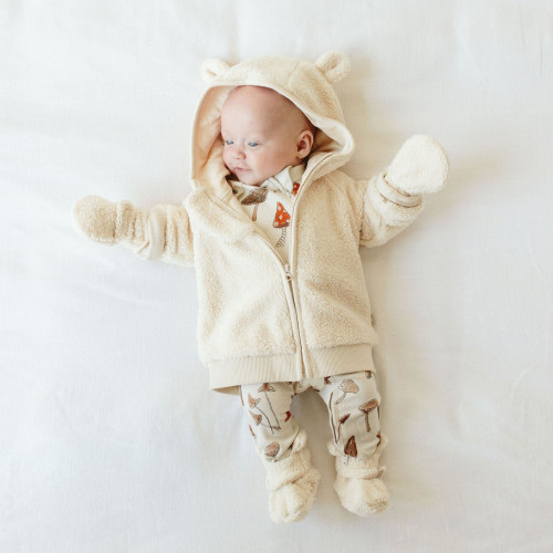 Goumi Kids x Babylist Hooded Bear Ear Fleece Zipper Jacket - Oat, 0-3 M