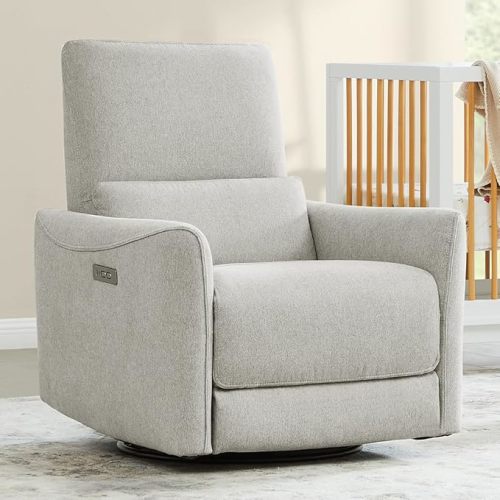 CHITA Power Recliner Chair Swivel Glider, FSC Certified Fabric Living Room Nursery Reclining Sofa Chair with Lumbar Support, Dove Grey