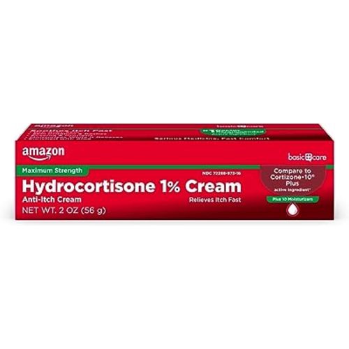 Amazon Basic Care Hydrocortisone 1% Anti-Itch Cream, White, 2 Ounce (Pack of 1)
