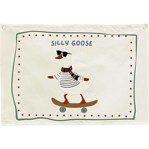 Silly Goose Nursery Rectangular Canvas Banner-Flag Wall Sign Decor for Boys Girls Toddler Kids,Baby Room Above Crib Playroom Reading Room Bedroom Decor-Easter Baby Shower Birthday Christmas Gift