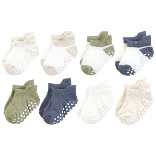Touched by Nature Infant Boy Organic Cotton Socks with Non-Skid Gripper for Fall Resistance, Blue Sage Neutral, 6-12 Months