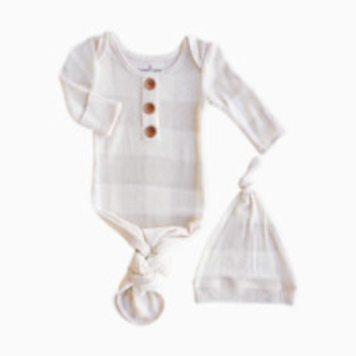 Caden Lane Bamboo Waffle Newborn Baby Knot Gown & Hat Set - Big Check Sand, Newborn