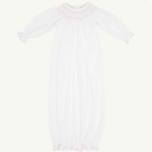 Sweetly Smocked Greeting Gown - Worth Avenue White with Palm Beach Pin