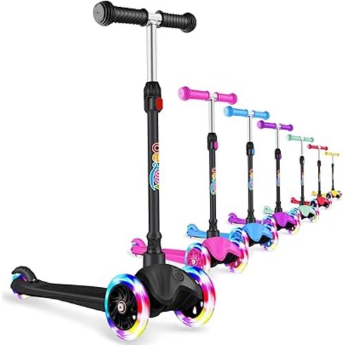 BELEEV A1 Scooter for Kids Ages 2-6, 3 Wheel Kick Scooter for Toddlers Girls Boys, Light up Wheels, Adjustable Height, Lean to Steer, Non-Slip Deck, Lightweight Push Scooter for Children