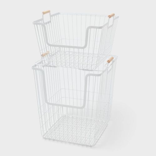 2pk Stacking Wire Laundry Baskets with Wooden Handles - Brightroom™