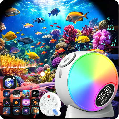 GJX Galaxy Projector Pro for Bedroom,13 in 1 Planetarium Star Projector with Atmosphere Light,Bluetooth Speaker&White Noise,Remote,Timer,Alarm Clock,Space Galaxy Lamp for Kids Gifts Home Decor