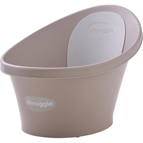 Shnuggle Newborn Baby Bath | Built in Support Bump and Soft Backrest | Suitable from Newborn | Bath Seat Support Includes Plug | Taupe