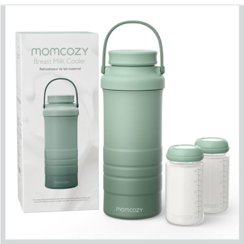 Momcozy 22oz Portable Breast Milk Cooler for Outdoor, Life Saver with 360° Total Cooling for 24 Hours, Larger Capacity Travel Breastmilk Chiller with 2pcs Baby Bottles for Breastmilk Storage, Green