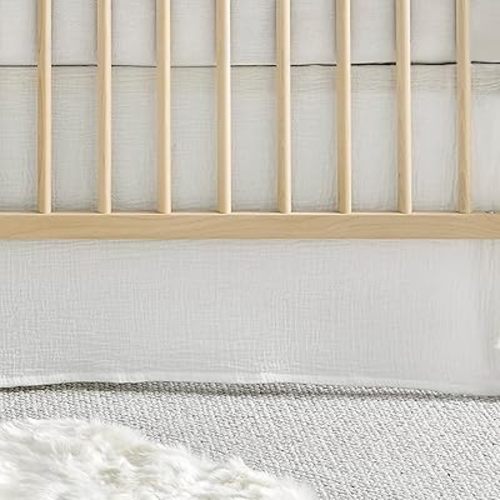 Levtex Baby - Cloud Muslin Crib Dust Ruffle - Baby Nursery - White Muslin - White Textured Muslin - Dust Ruffle (52x28+16).