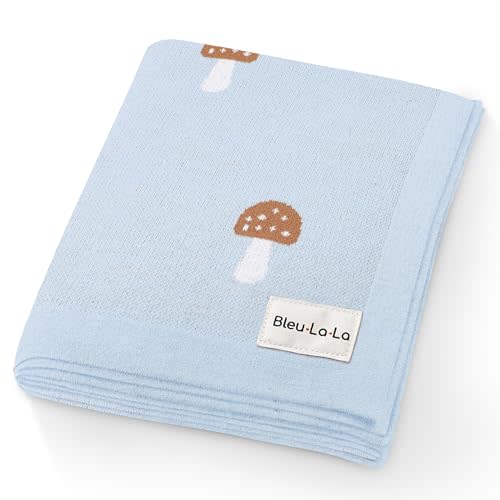 Bleu La La Mushroom Baby Blanket for Boys 100% Cotton Buttery Soft Cozy Receiving Swaddle Crib Stroller Blanket for Shower Gift Registry for Newborns, Infants, Toddlers (Mushroom - Blue)