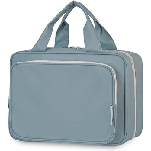 Narwey Travel Toiletry Bag for Women Large Hanging Makeup Bag Organizer Toiletries Bag for Full Size Essentials Accessories Cosmetics (Greyish Blue (Large))
