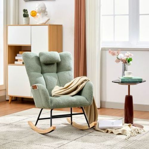 COZONY Teddy Upholstered Rocking Chair for Nursery, Upholstered Glider Rocker with Side Pocket, Small Space Nursing Chair for Living Room Bedroom