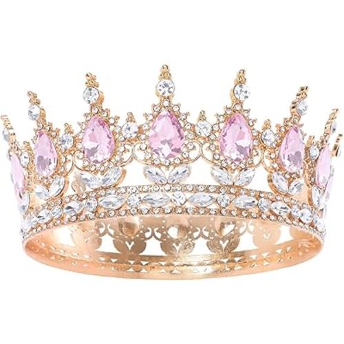 Pink Queen Crown for Women Crystal Tiara for Girl Rhinestone Wedding Headband for Bride Hair Accessories for Costume Birthday Party Prom Gifts