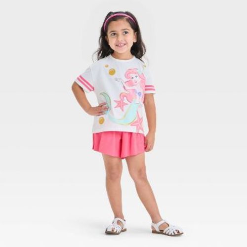 Toddler Girls' 2pc Disney Ariel The Little Mermaid Athletic Top & Shorts Set - Pink 3T